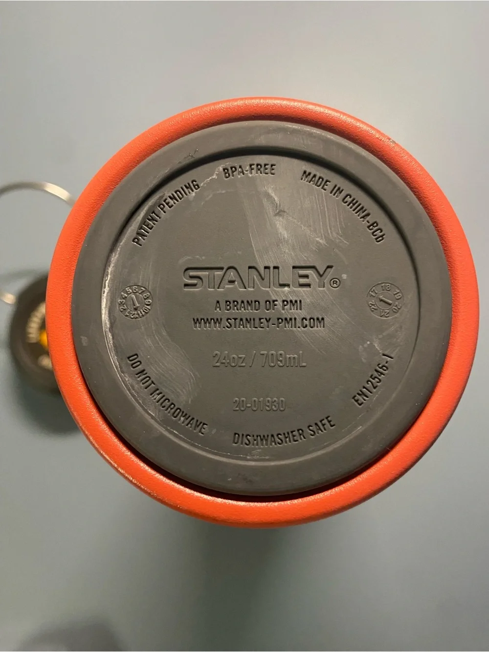Stanley Orange Tumbler with Black Lid and White Band